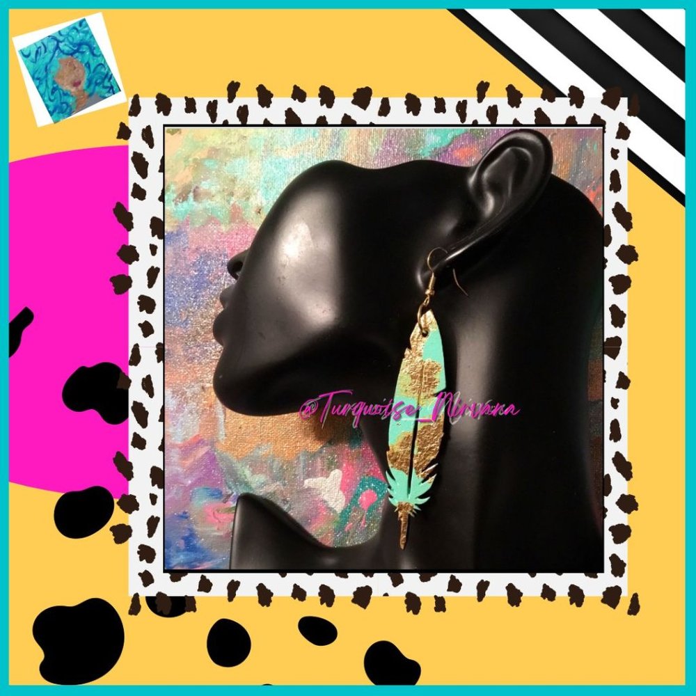 M-245:  Mint Gold Feather Earrings